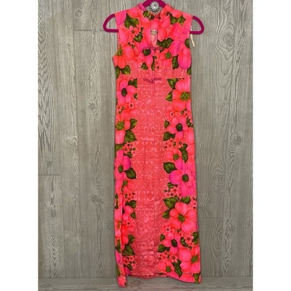 Vintage Hawaiian togs embroidered long dress beach beautiful floral pink sz  xxs - Picture 7 of 7